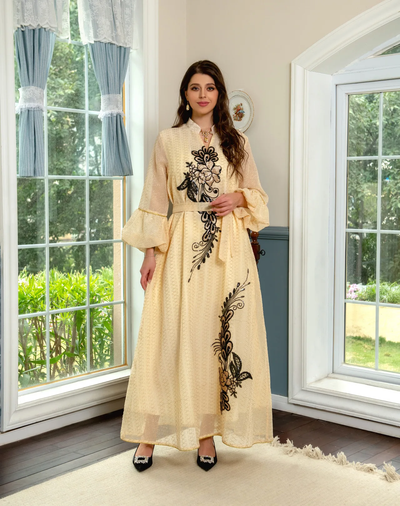 Eid Loose Abaya Dress Jalabiya Ramadan Embroidery Mesh Abayas for Women Saudi Muslim Party Dresses Kaftan Robe Dubai Arab Turkey