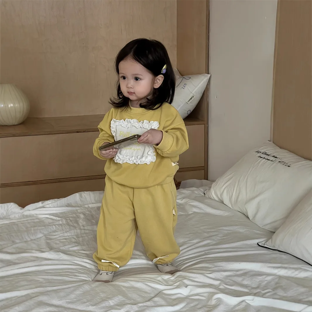 2025 Spring New Baby Long Sleeve Clothes Set Boys Girls Letter Sweatshirt + Pants 2pcs Suit Infant Toddler Casual Sports Outfits 6