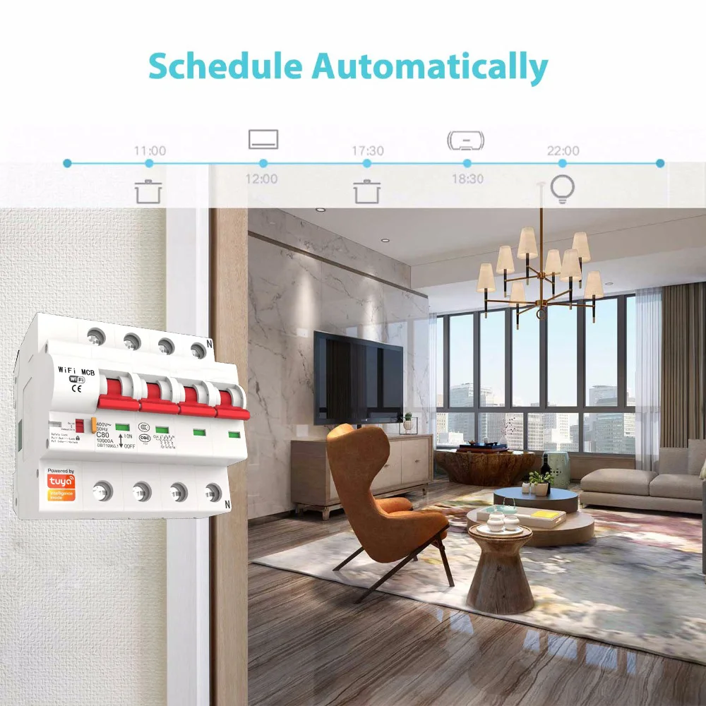 Tuya Smart Life 63A 4P WiFi Smart Circuit Breaker Power Monitoring Switch Remote