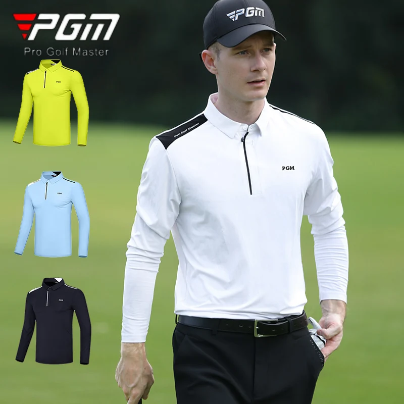 

PGM New Autumn Men Casual Golf Shirt Male Breathable Long Sleeve Tops Men Fitness Lapel T-shirt Elastic Zipper Sportwear Classic