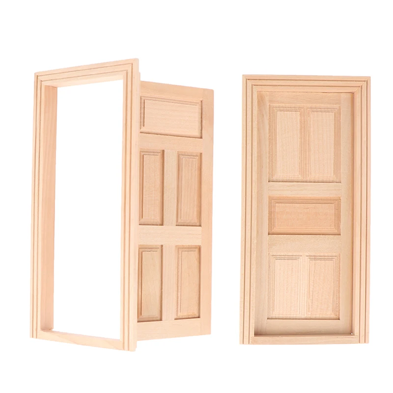 1/12 Scale Dollhouse Miniature 6 Panel Interior Wooden Door Frame DIY Plain Embryo Material Furniture Doll House Accessories