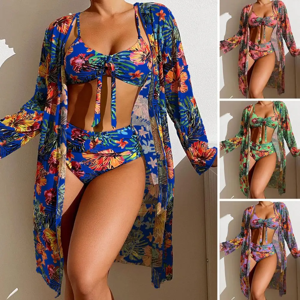 

Women Sexy Beach Bikinis Three Pieces Bikini Set Cover Up Swimwear High Waisted Bikini Set Women Swimwear Print