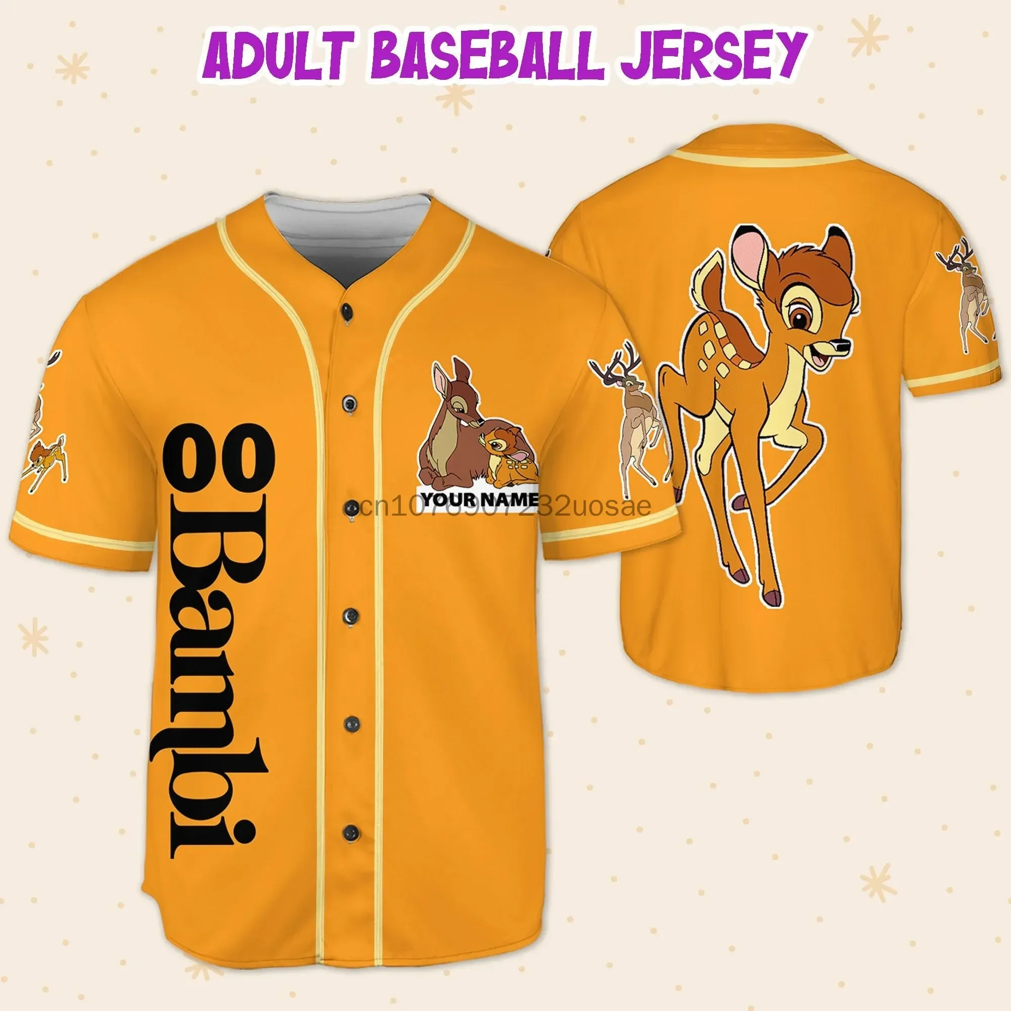 Nome Personalizzato Disney Bambi Baseball Jersey Stampa 3D Bambi Black Orange Disney Unisex Cartoon Graphic Casual Shirt
