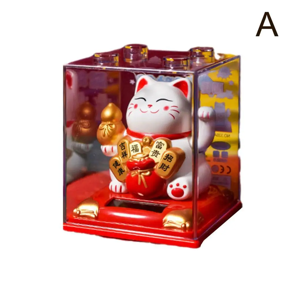 thumbnail image 1 of Figura de gato de la suerte con energía solar que da la bienvenida a la mano temblorosa, estilo chino, estatua de gato de la suerte con energía luminosa, adorno para consola central de coche, 1 of 5
