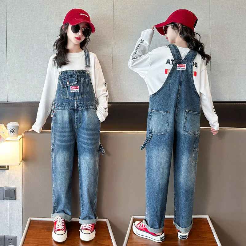 Tuta In Denim Tuta Per Bambini Moda Jeans Pantaloni Bambini Denim Bavaglino Tuta Jeans Adolescenti Pantaloni Con Bretelle 6 8 10 12 14 Y