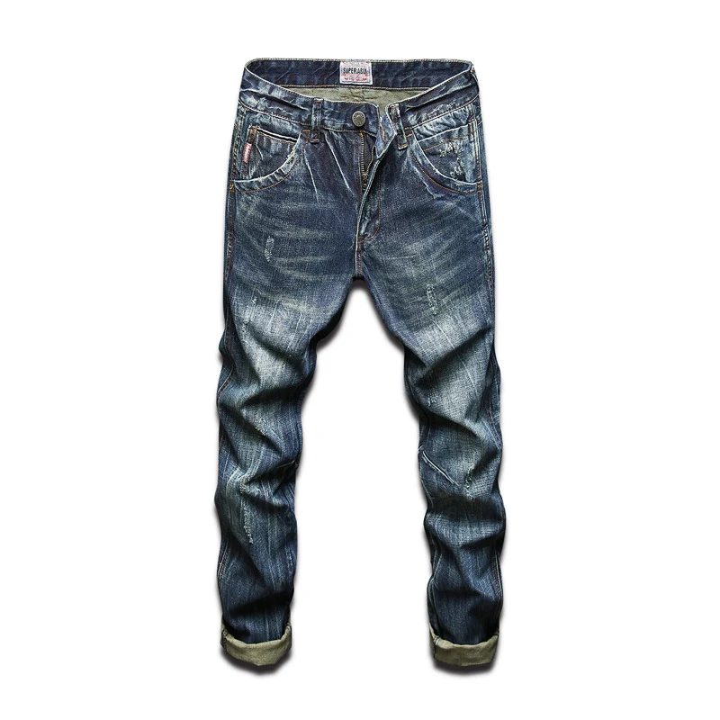 Fashion Designer Men Jeans High Quality Retro Wash Slim Fit Ripped Jeans Men Straight Vintage Trousers Casual Denim Pants Hombre