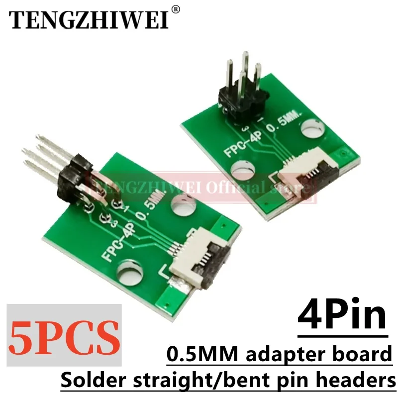 5PCS FFC/FPC adapter board 0.5MM-4P to 2.54MM welded 0.5MM-4P flip-top connector Welded straight and bent pin headers