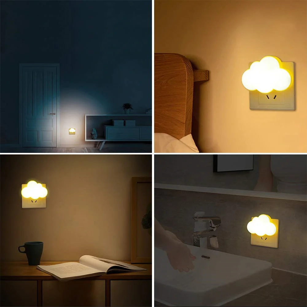 EU Plug 220V LED Cloud Night Light Dusk To Dawn Smart Sensor 0.5W for Hallway Bedroom Stairs Kids Room Energy Saving Cute Lamp