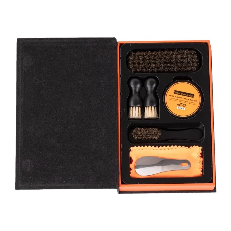 9 Pieces Horse Hair Brush Shoe Shine Set Leather Goods Care Oil Polishing Dust Removal Shoe Polish Brush Maintenance Oil
