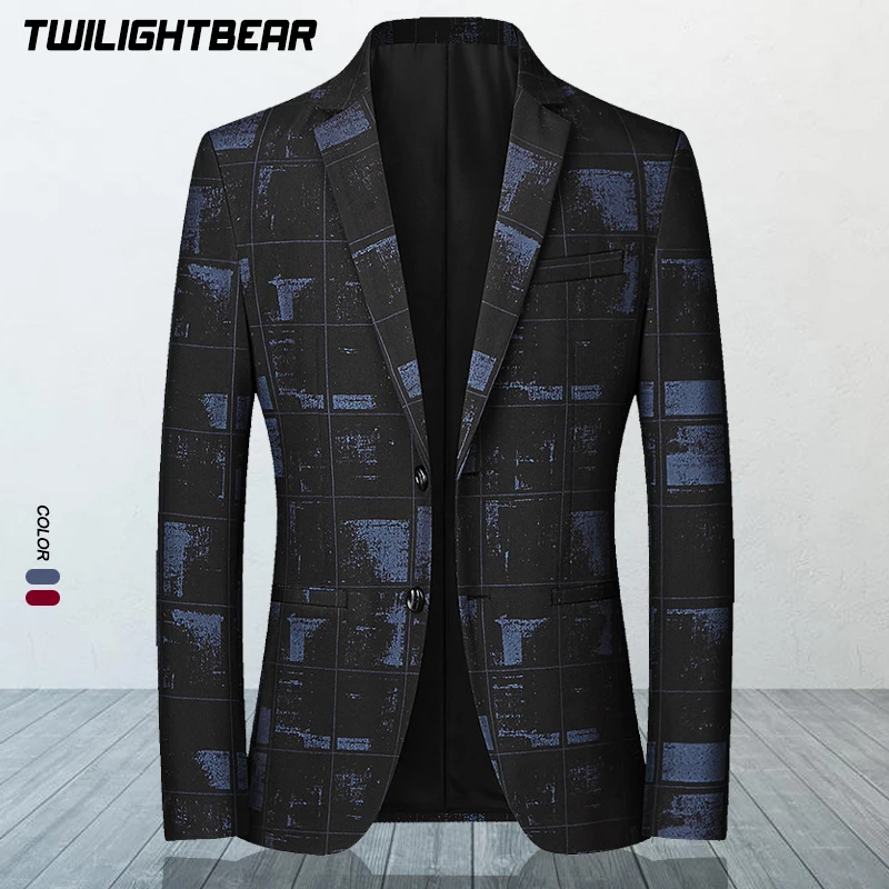 Men's Blazer 4XL Outerwear Fashion Printing Slim Business Casual Suit Jacket For Men Clothing Wedding Coat A2F106
