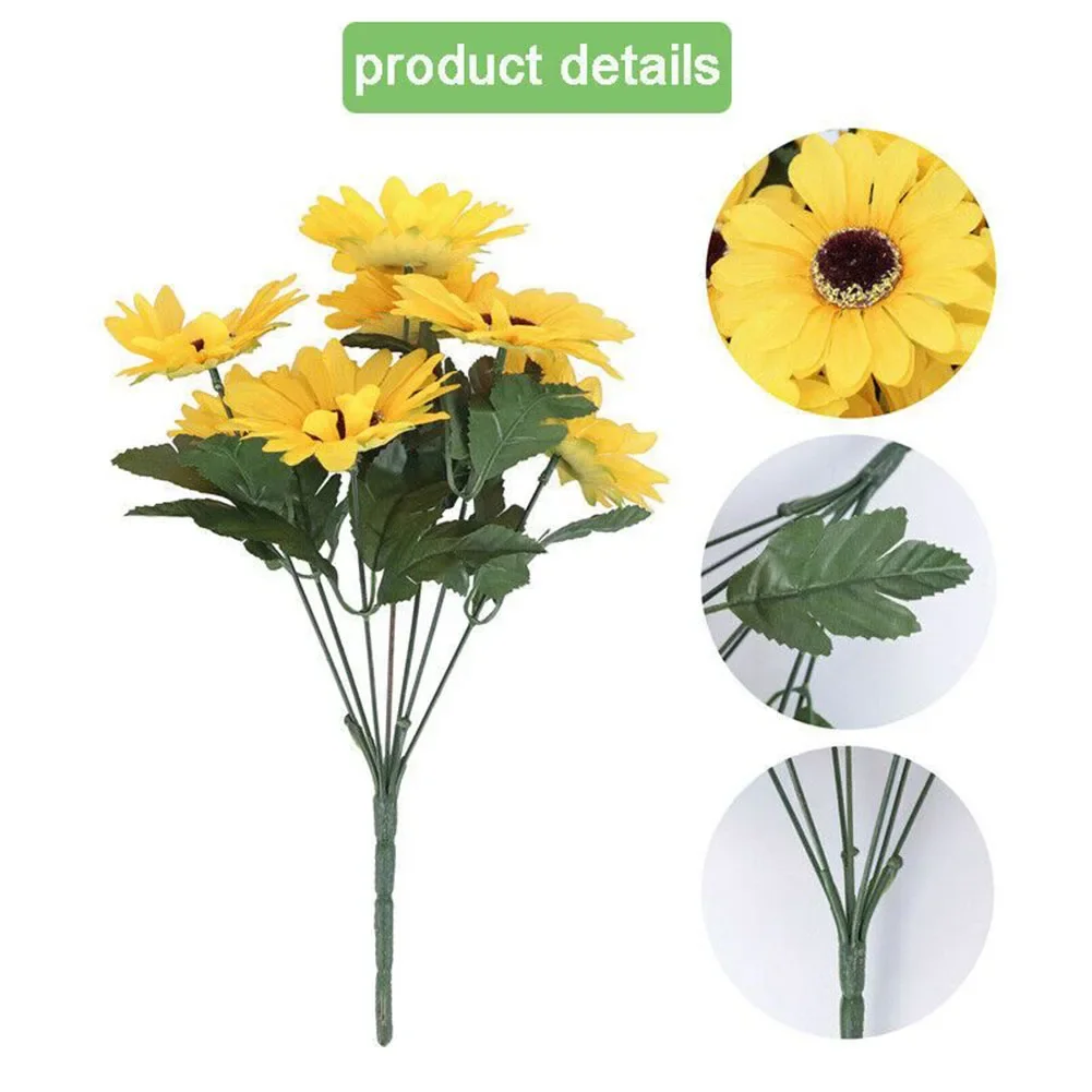 7 Heads Artificial Sunflower Flowers Bouquet Silks Flowers for Home Bridal Wedding Car Party Festival Gifts DIY Vase Decor