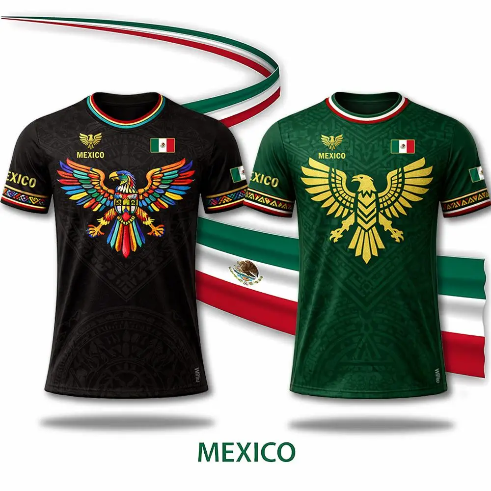 Mexico Retro Print Sports Jersey Mexican Flag Graphic Fashion Football T-shirt Summer Unisex Breathable Quick-drying Casual Tops