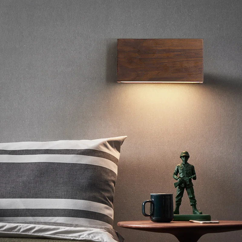 IWHD Simple Art LED Wall Light Sconce Indoor Bedroom Restaurant Living Room Walnut Wood Nordic Comtemporary Bedside Lamp Lampara 5
