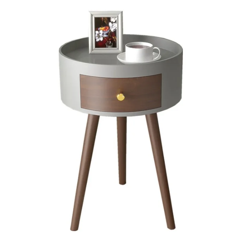 Round Narrow Bedside Table for Living Room Modern Simple Nordic Light Luxury Small Hotel Homestay Coffee Tables