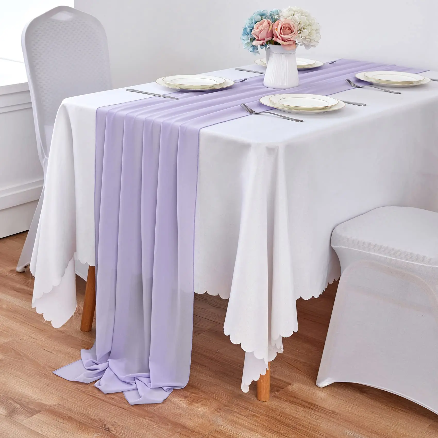 LuxeLouise | Runner Da Tavola In Garza 305 Cm - Confezione Da 2 (verde Salvia)