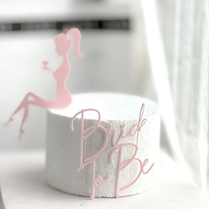Cake Topper 2-piece Set Design Bride To Be Party Gold Acrylic Girl Bachelor Party Gift Wedding Dessert Decoration