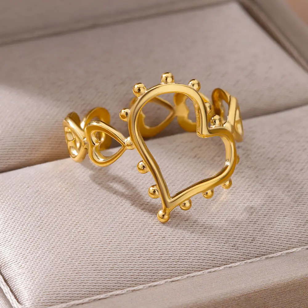 Hollow Heart Rings Stainless Steel Gift