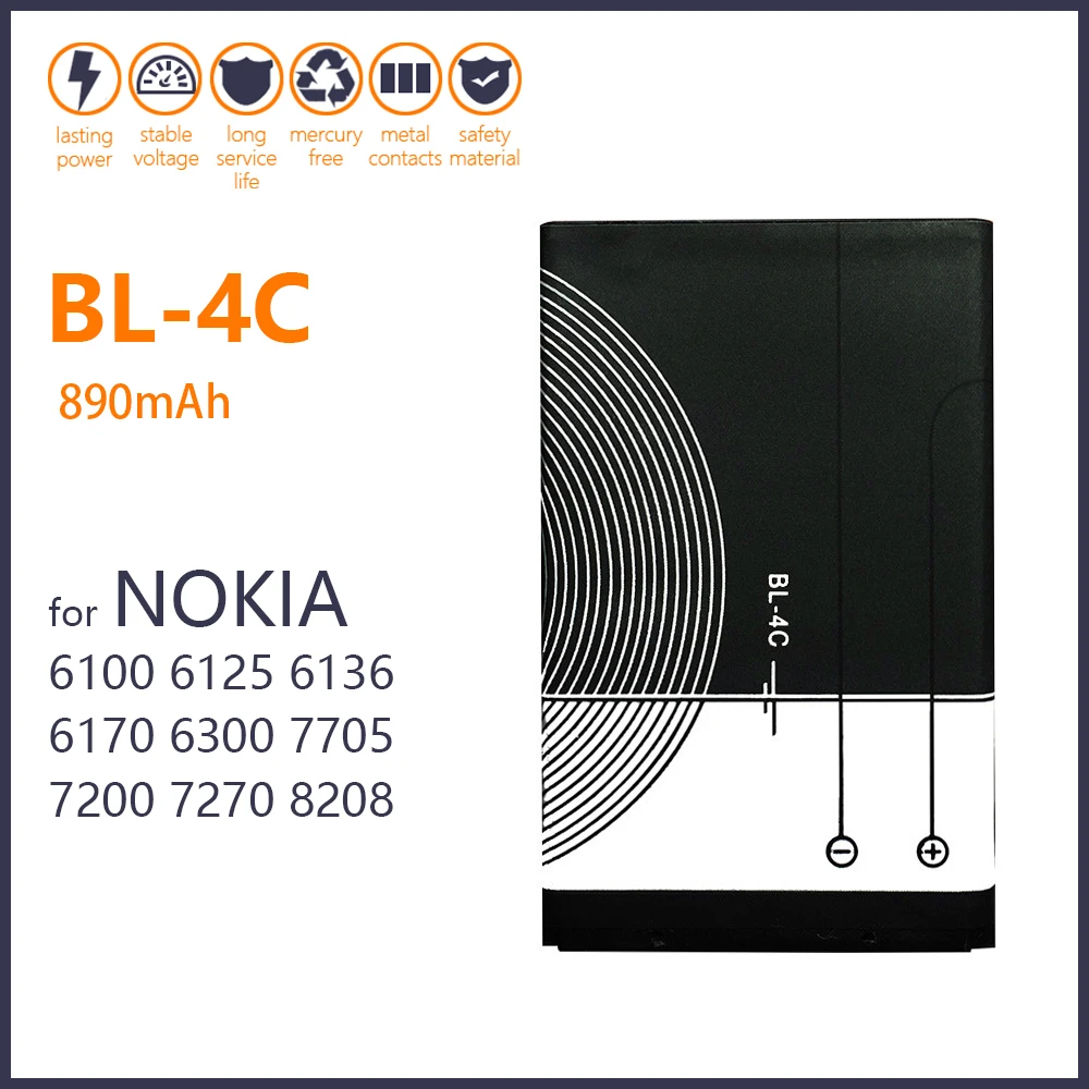 

100% Genuine BL-4C BL 4C Battery For Nokia 6100 6125 6260 6300 6301 6136S 7705 890mAh Mobile Phone NEW High Quality Batteries