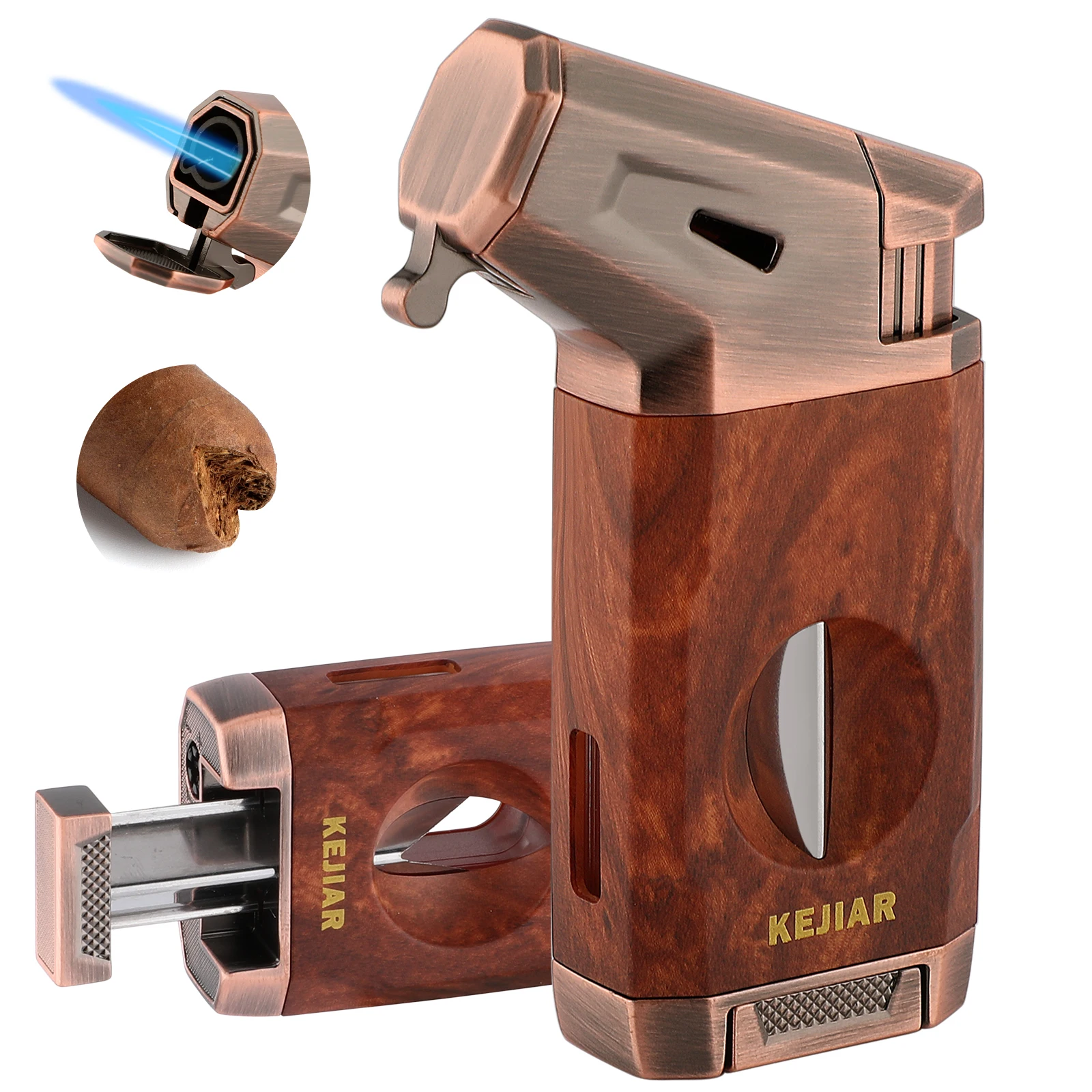 Cigar Lighter with V Cut Cigar Cutter, Jet Flame Refillable Torch Lighters for Smoking, Gas Butane Lighter, Torch Lighters
