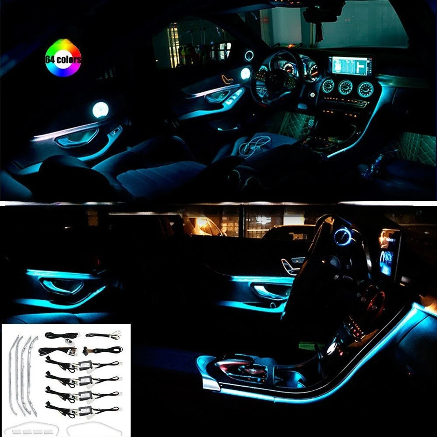 64 Color Ambient Light Atmospheric Light Suit for Mercedes Benz C W205 GLC X253 -