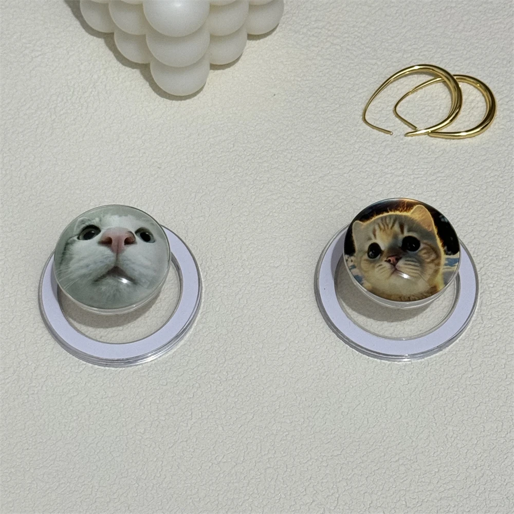 한국어 귀여운 고양이 개 마그네틱 스탠드 홀더 아크릴 전화 그립 Tok Magsafe 전화 케이스 지원 선물을위한 분리형 모바일 브래킷