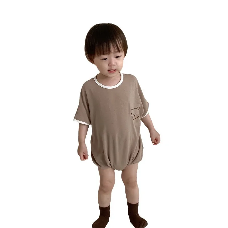 Body de manga corta para bebé, niño y niña, mono fino de algodón con Oso de dibujos animados, ropa para niño pequeño de 0 a 24 meses, novedad de verano 2024