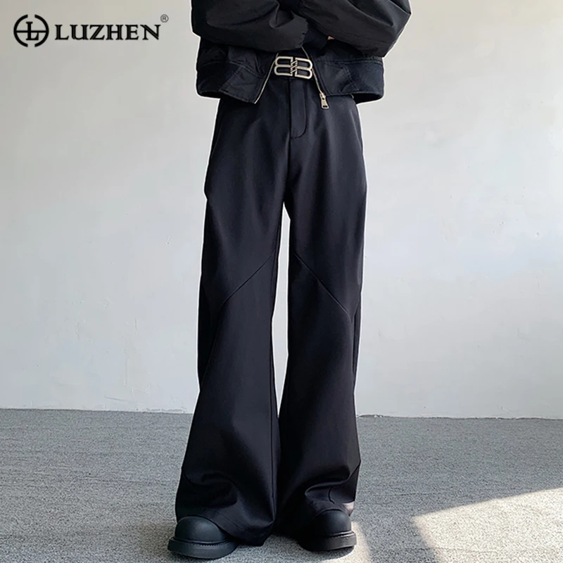 

LUZHEN новые стильные элегантные однотонные Дизайнерские повседневные Костюмные брюки, мужские высококачественные свободные широкие плиссированные брюки D33c1d