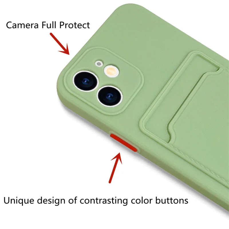 Solid Color Soft Card Holder Phone Case with Lens Protection and Shockproof Back Cover