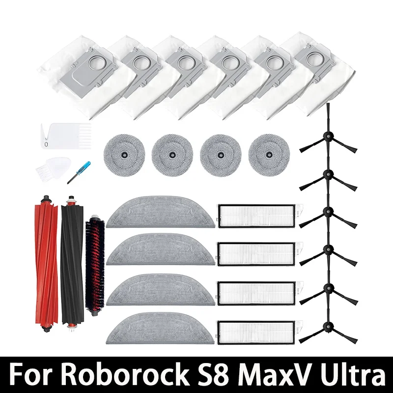 Roborock S8 MaxV Ultra Accessories Robot Vacuum Spare Parts Main Side Brushes Mop Cloths HEPA Filters Dust Bags