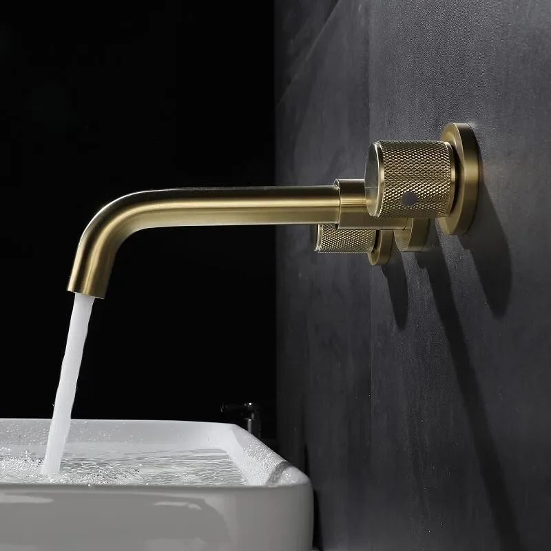 Description Picture 6 of itemBathroom Faucet Brushed Gold Bathroom Basin Cold And Hot Brass Sink Mixer Sink Tap Single Handle Wall Mounted Water Tap