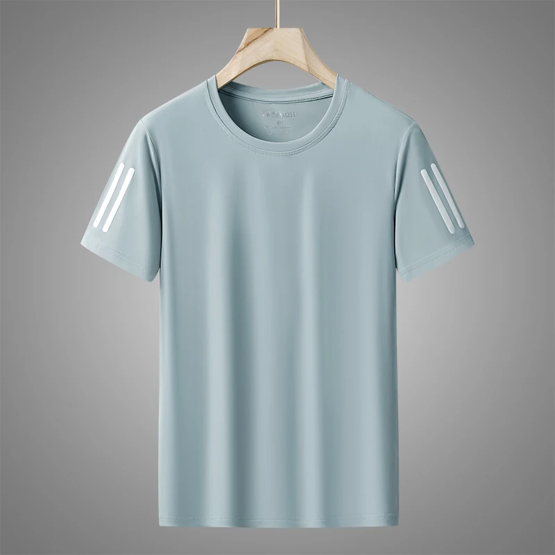 High Quality Ice Silk Thin Men's Casual Breathable Short Sleeved T-shirt Summer Sweat Absorbing Quick Drying Sports Running Top 6