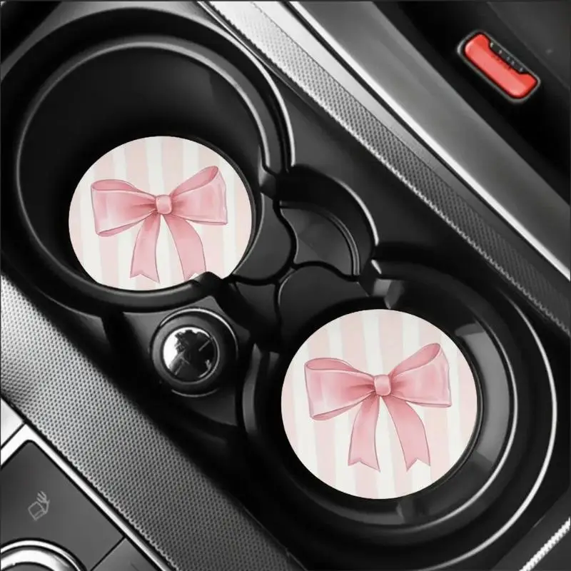 2개 또는 6개/세트 미끄럼 방지 핑크 리본 프린트 자동차 컵 홀더 코스터 범용 맞춤형 인테리어 액세서리