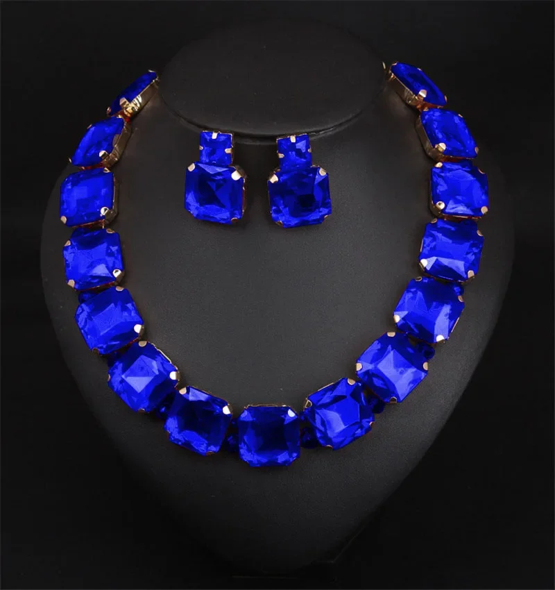 Bohemian Geometric Red Crystal Bridal Wedding Jewelry Sets For Women Statement Rhinestone Gold Color Clavicle Luxury Jewelry bridal jewelry sets crystal jewelry sets
