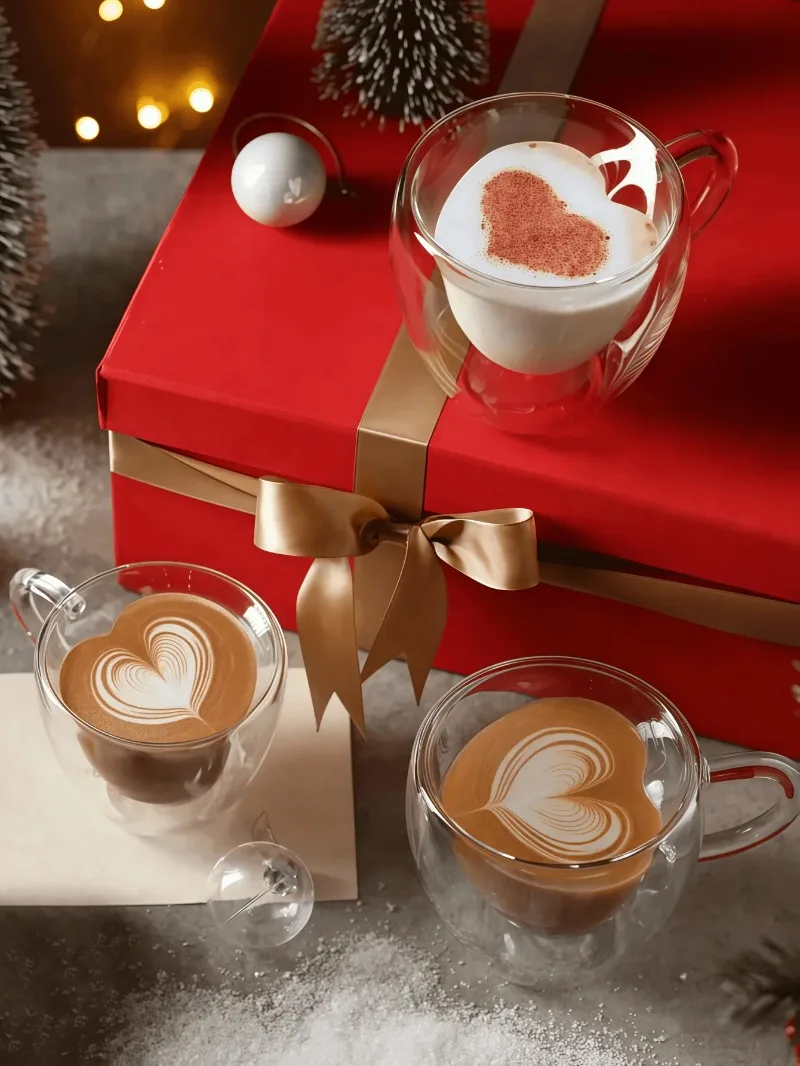 170/280ml Borosilicate Double Wall Heat Resistant Glass Cup Heart Shape Coffee Tea Milk Cup with Handle for Home Office Travel