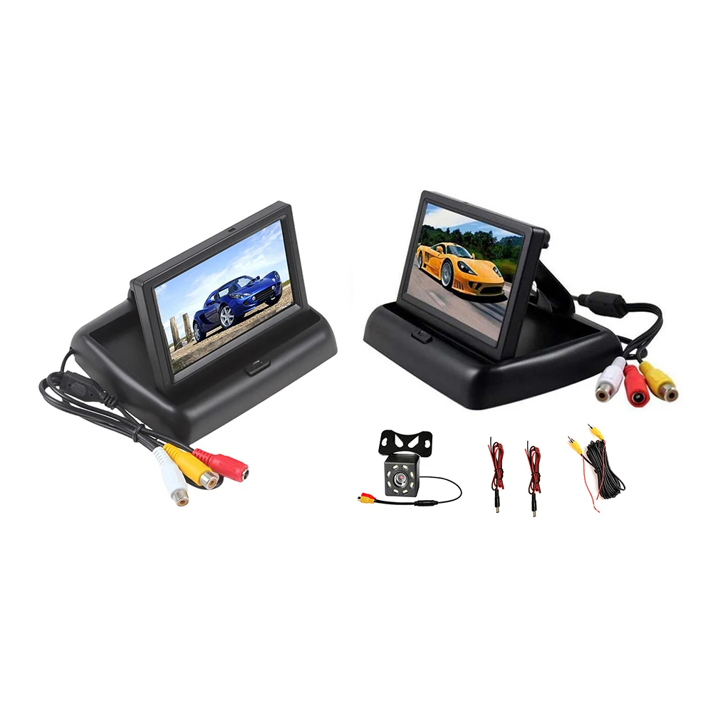 접이식 후방 주차 모니터, TFT LCD 스크린, HD 자동차 주차 디스플레이, 2 채널 비디오 입력, 8 LED 카메라, 4.3 인치
