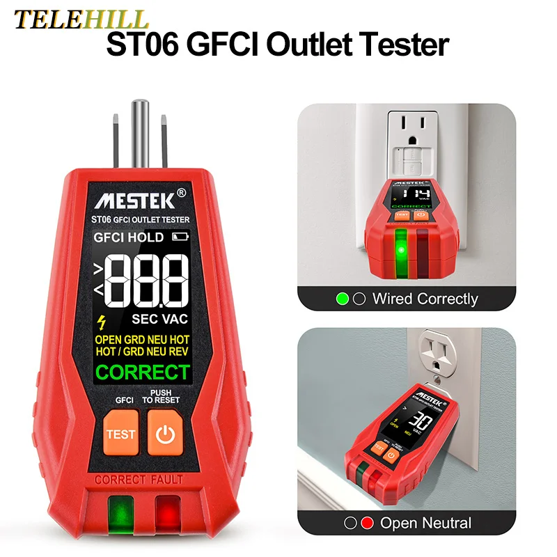 ST06 Socket Tester VA Color Screen Digital Display Outlet Checker