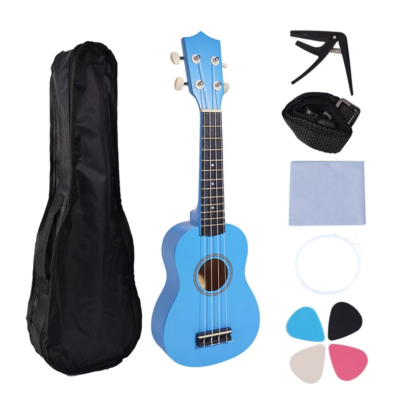 

21 Inch Ukulele Set For Beginners 4-String Small Guitar Basswood Ukulele With Carry Bag Clip And 4 Picks Durable Easy Install