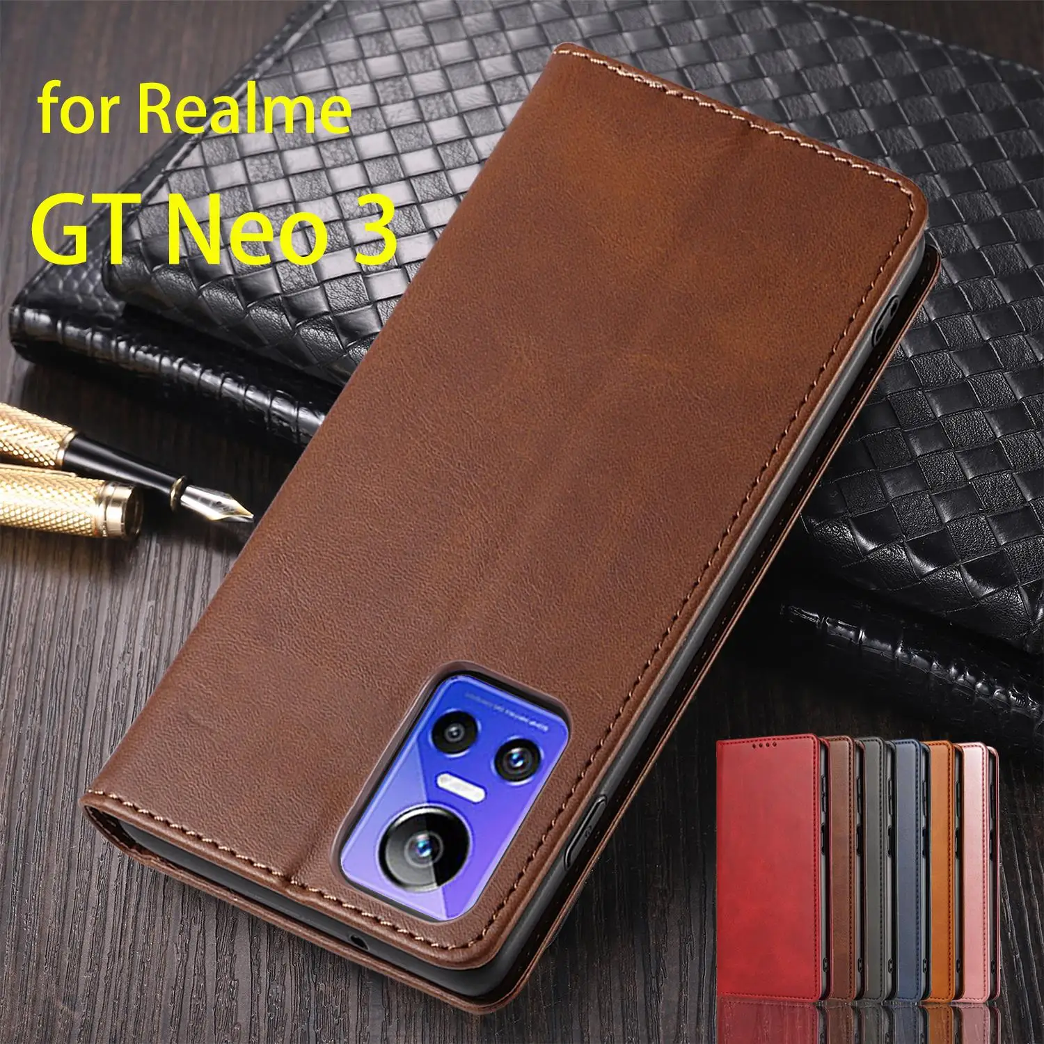 마그네틱 어트랙션 커버 가죽 케이스, OPPO Realme GT Neo 3 플립 케이스, 카드 홀더 홀스터 지갑 케이스, Fundas Coque