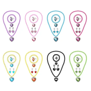 어린이 소녀 엘사 소피아 벨 공주 액세서리, 구슬 목걸이 팔찌 반지 귀걸이 쥬얼리 5 개 세트
