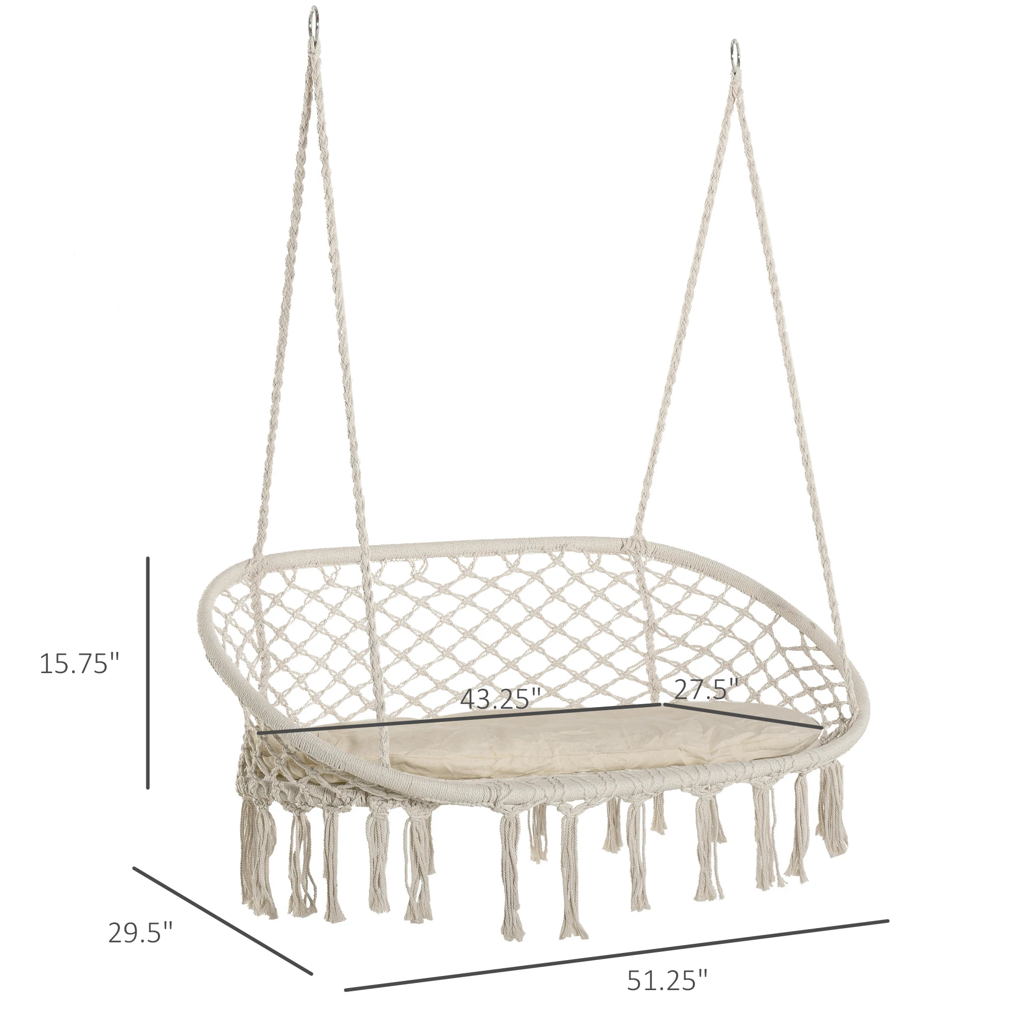 Outside Patio Swing Chair W/ Steel Frame, Built-In Armrests, & Curved Back White 3