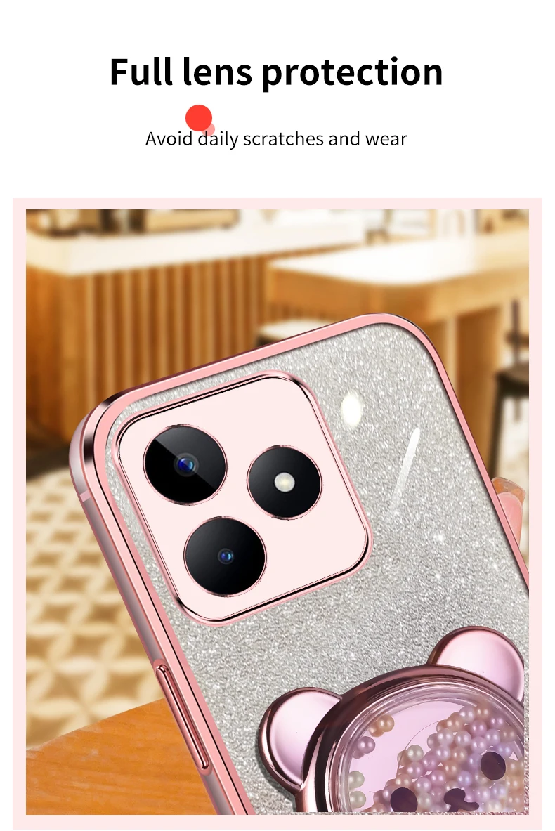 Coque de téléphone avec support à paillettes, ours mouvant, C 53 15 55 35, pour Oppo Realme C55 C53 C11 C31 C35 C17 C20 C30 C15, housse de support V_voghion.com