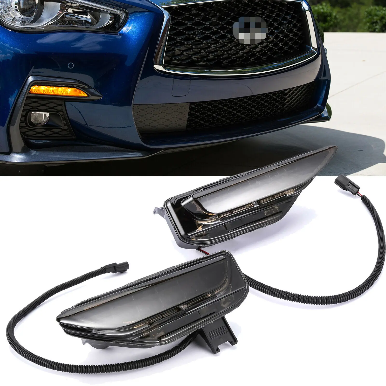 

2PCS Yellow LED Front Bumper Lower Turn Signal Light Fog Lamp DRL For Infiniti Q50 Q50S Sport 2014-2020 Car Accessories