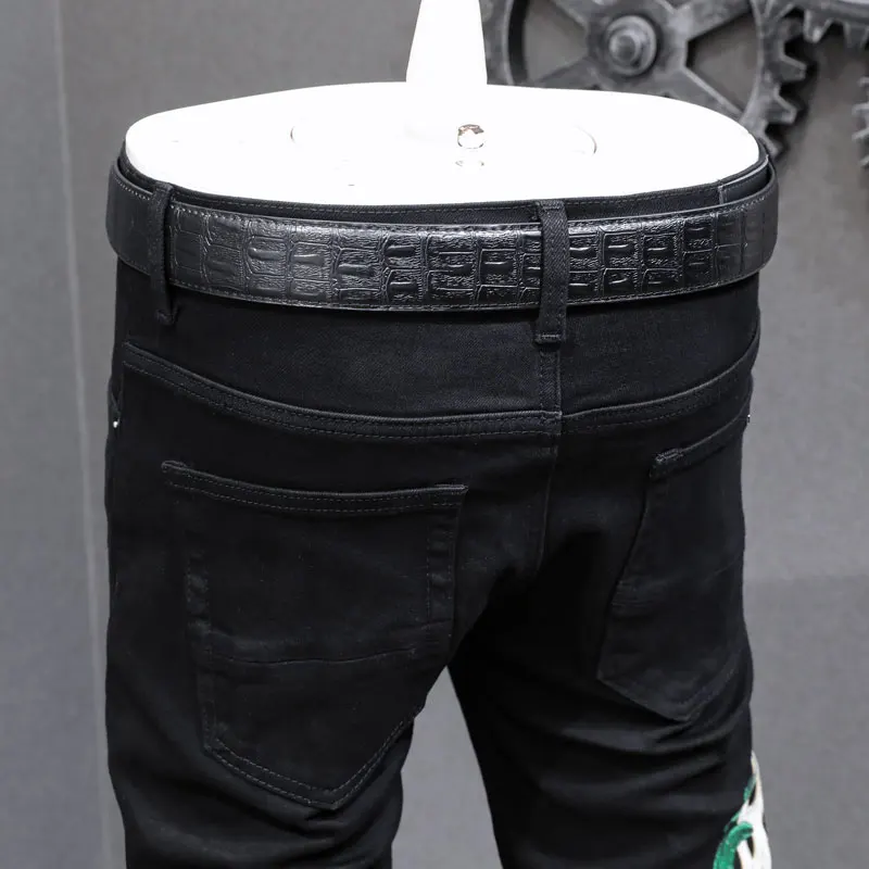 High Street Fashion Men Jeans Stretch Elastic Skinny Fit Black Jeans Men Punk Trousers Brand Designer Hip Hop Denim Pencil Pants