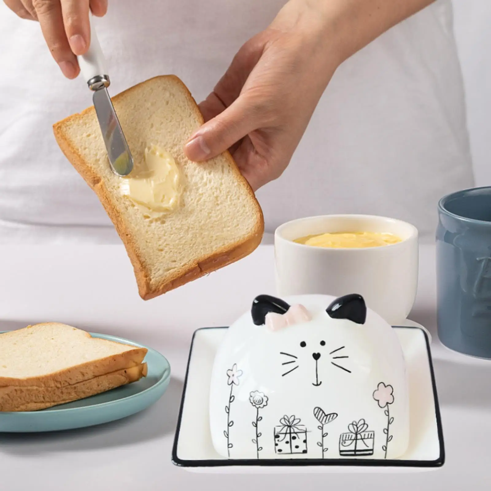 Butter Dish Easy to Clean Kitchen Decor Cartoon Butter Keeper with Lid for Hotels Restaurant Refrigerator Dining Table Kitchen