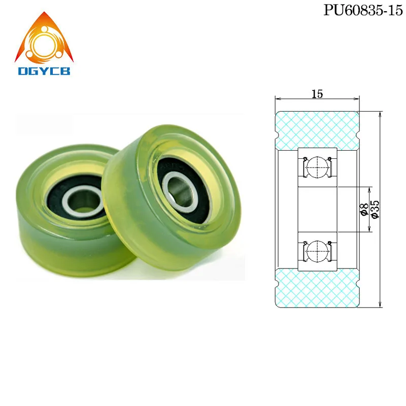 

1pcs 8x35x15 mm High Grade Moving Door Mute PU Pulley PU60835-15 OD 35 mm Outer Polyurethane Bearing Roller 8*35*15 Rubber Wheel