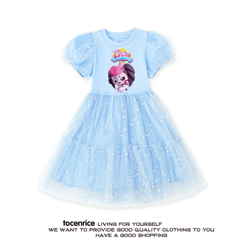

2024 New Summer Princess Cotton Sleeve Kids Dress Catch Teenieping Party Baby Dresses for Children Clothing Girls Clothes