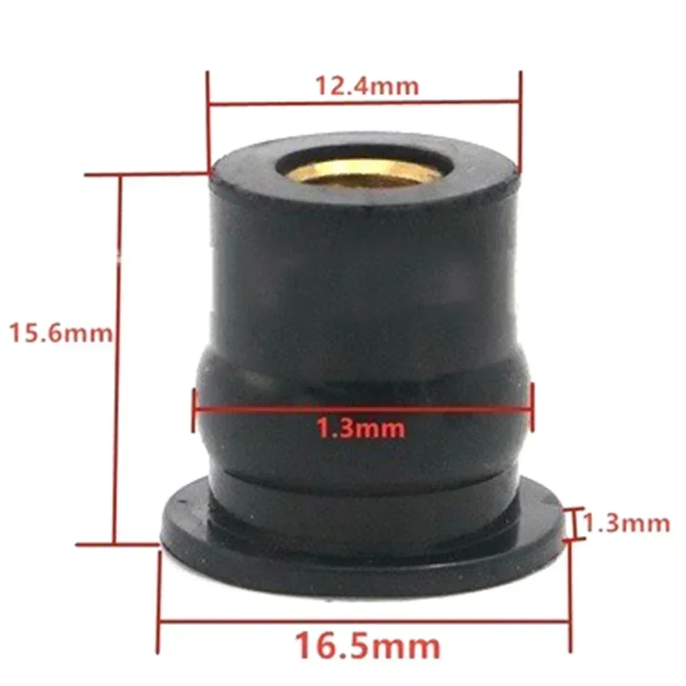 6-Pack M6 Rubber Well Nuts - Windshield Mounting Hardware For Motorcycles, Kayaks, Boats