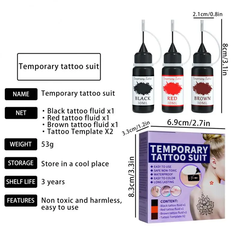 1/2/3 PCS Juice Tattoo Liquid Waterproof Sweatproof And Colorfast Temporary Tattoo Body Painting Art Painless Skeleton Patterns