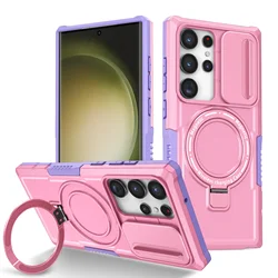 Hybrid Armor Case with Magnetic Wireless Charging and Car Holder Integration for Galaxy S26plus (Purple   Pink)