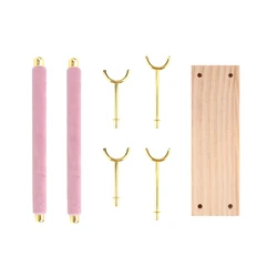 Elegant Pink Velvet Jewelry Ring Display Stand with Wooden and Metal Accents (Red)